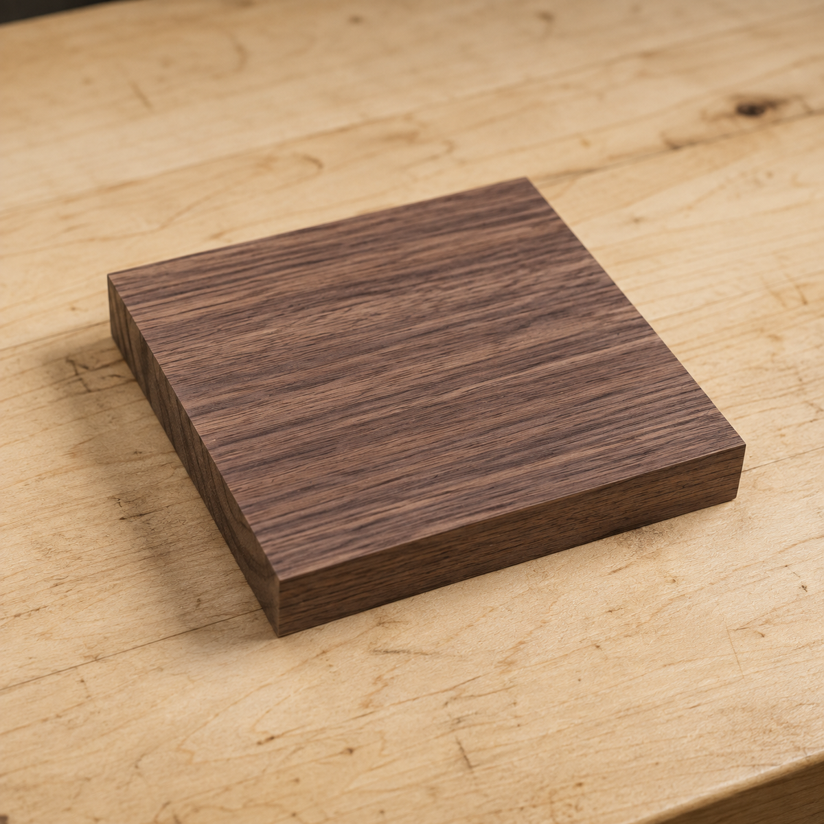 Walnut turning blank, 5 x 5 x 15/16 inch kiln-dried hardwood block