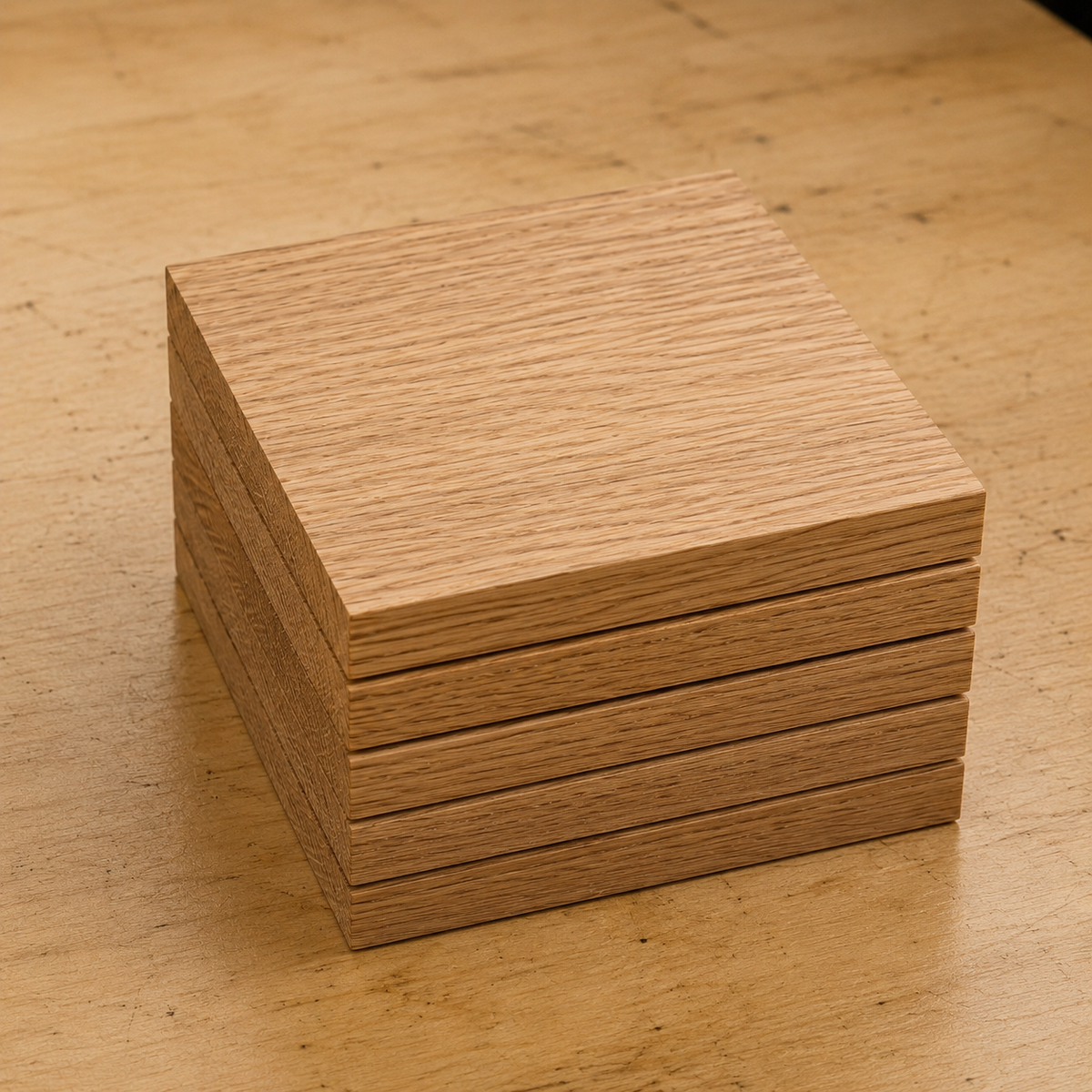 Red Oak turning blank showing wood grain detail, 5 x 5 x 15/16 inch