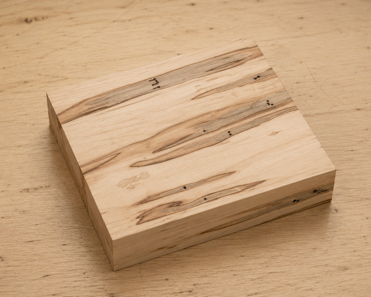 Ambrosia Maple turning blank, 5 x 5 x 15/16 inch kiln-dried hardwood block