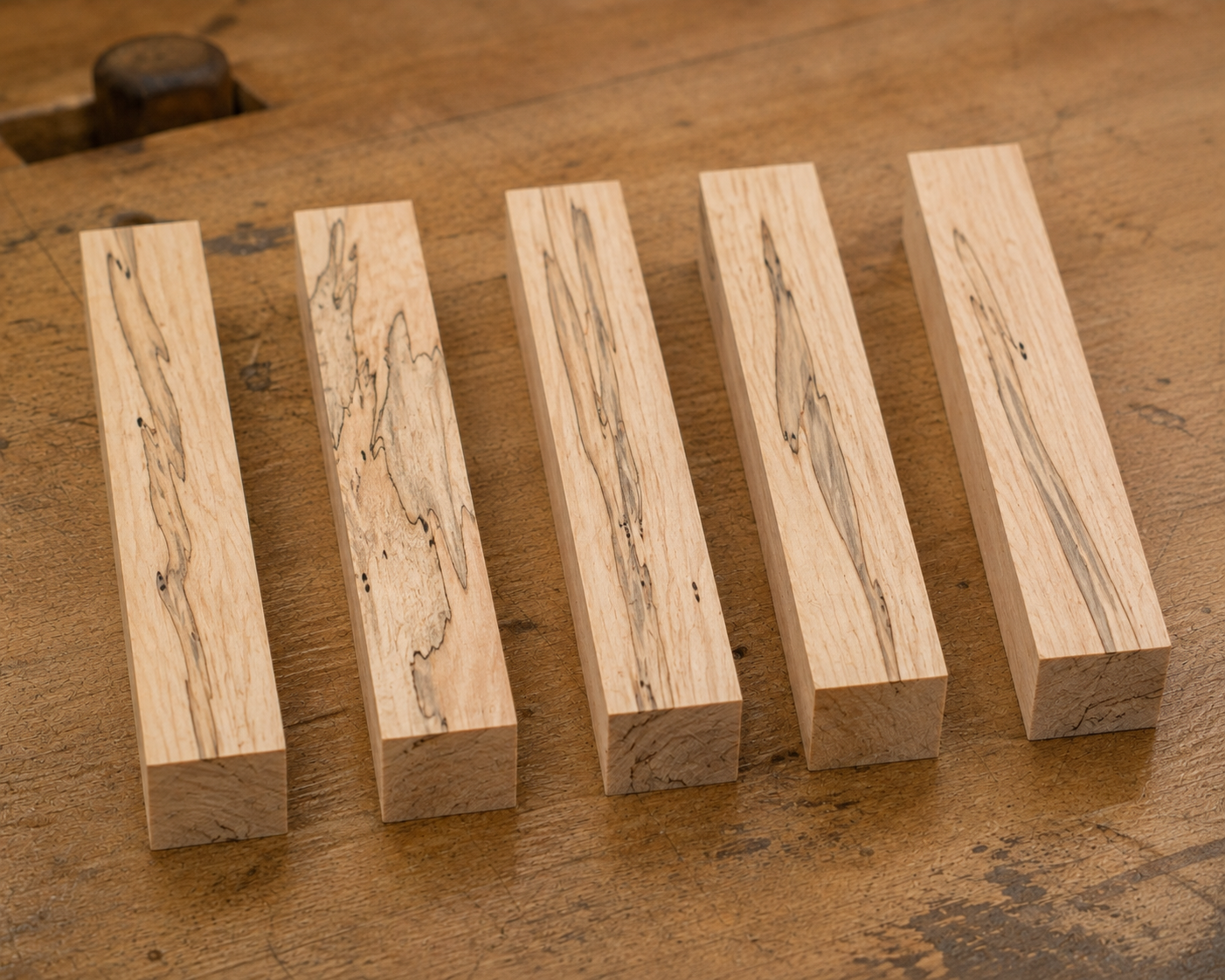 Ambrosia Maple pen blank showing wood grain detail, 3/4 x 3/4 x 5 inch