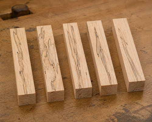 Ambrosia Maple pen blank showing wood grain detail, 3/4 x 3/4 x 5 inch