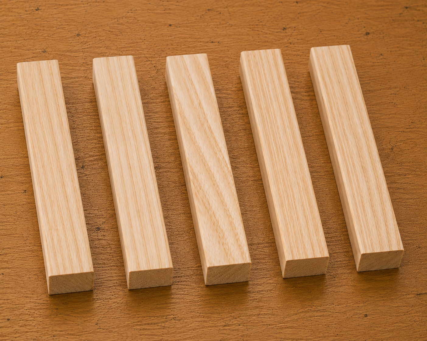 Ash pen blank showing wood grain detail, 3/4 x 3/4 x 5 inch