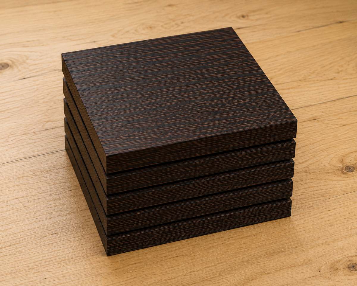 Wenge turning blank showing wood grain detail, 5 x 5 x 15/16 inch