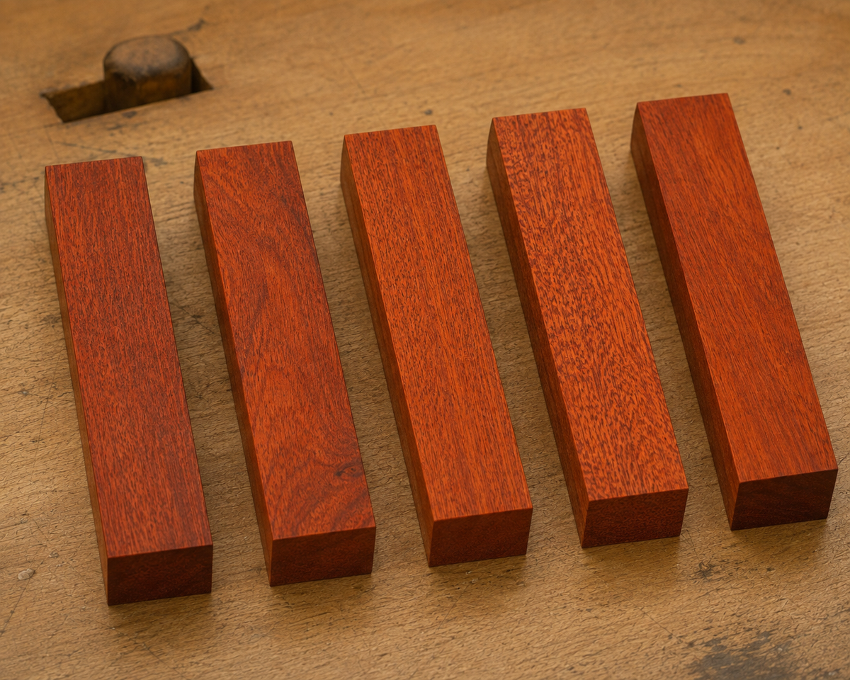 Brazilian Cherry pen blank showing wood grain detail, 3/4 x 3/4 x 5 inch