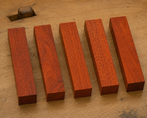 Brazilian Cherry pen blank showing wood grain detail, 3/4 x 3/4 x 5 inch