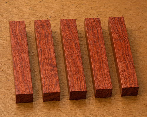Bubinga pen blank showing wood grain detail, 3/4 x 3/4 x 5 inch