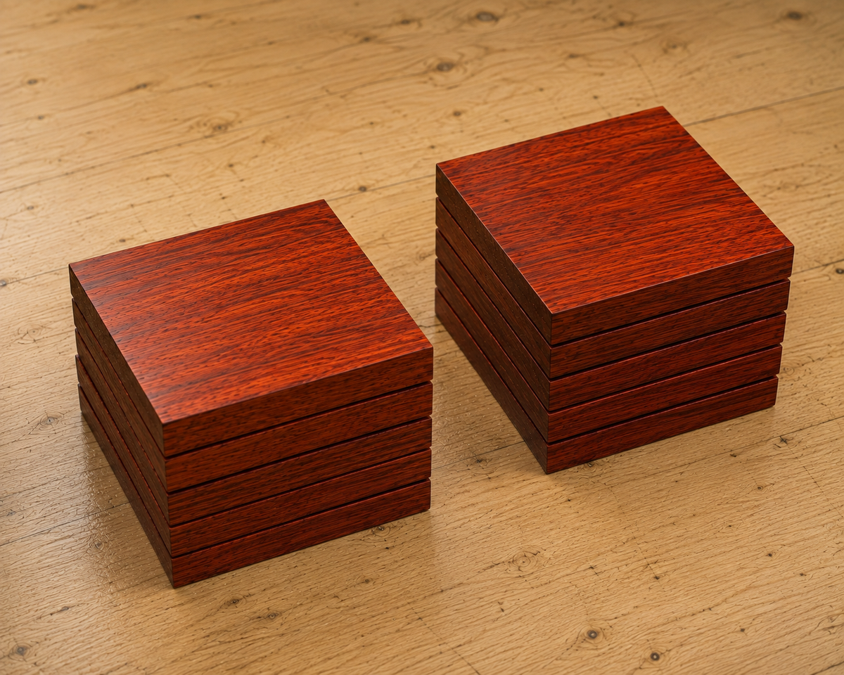 Padauk turning blank showing wood grain detail, 5 x 5 x 15/16 inch