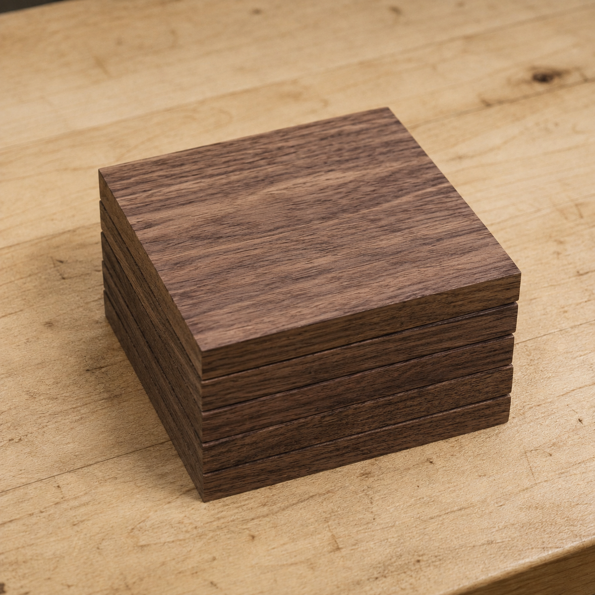 Walnut turning blank showing wood grain detail, 5 x 5 x 15/16 inch