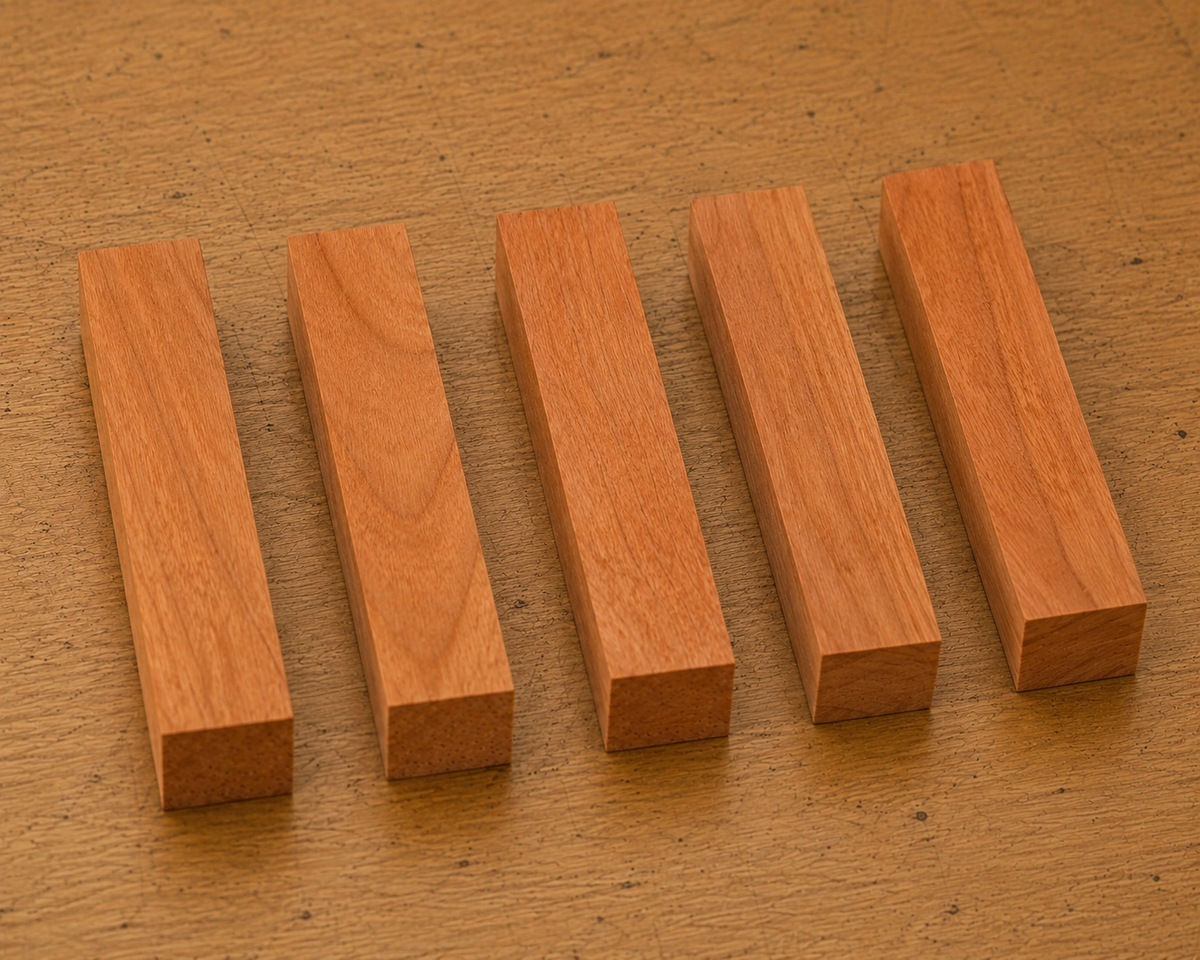Cherry pen blank showing wood grain detail, 3/4 x 3/4 x 5 inch
