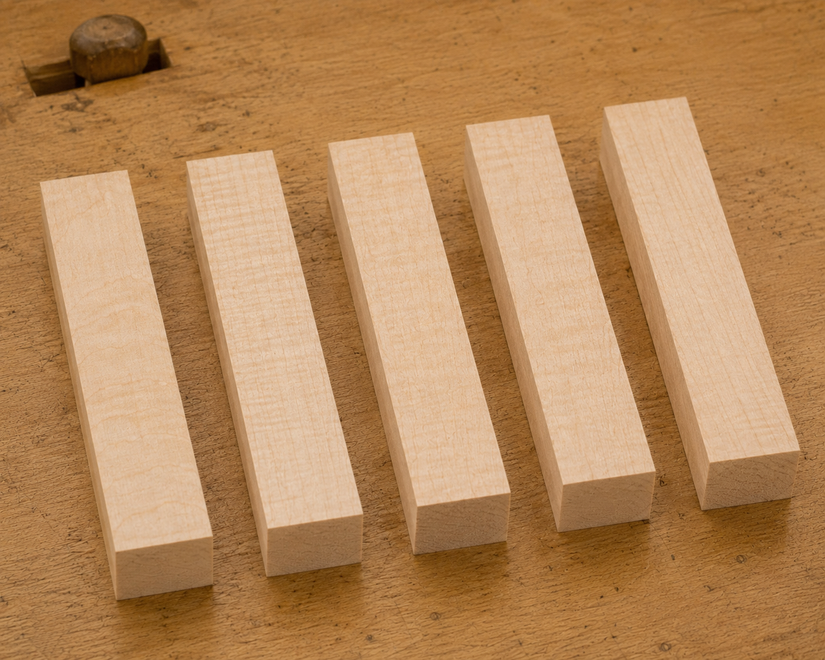 Hard Maple pen blank showing wood grain detail, 3/4 x 3/4 x 5 inch