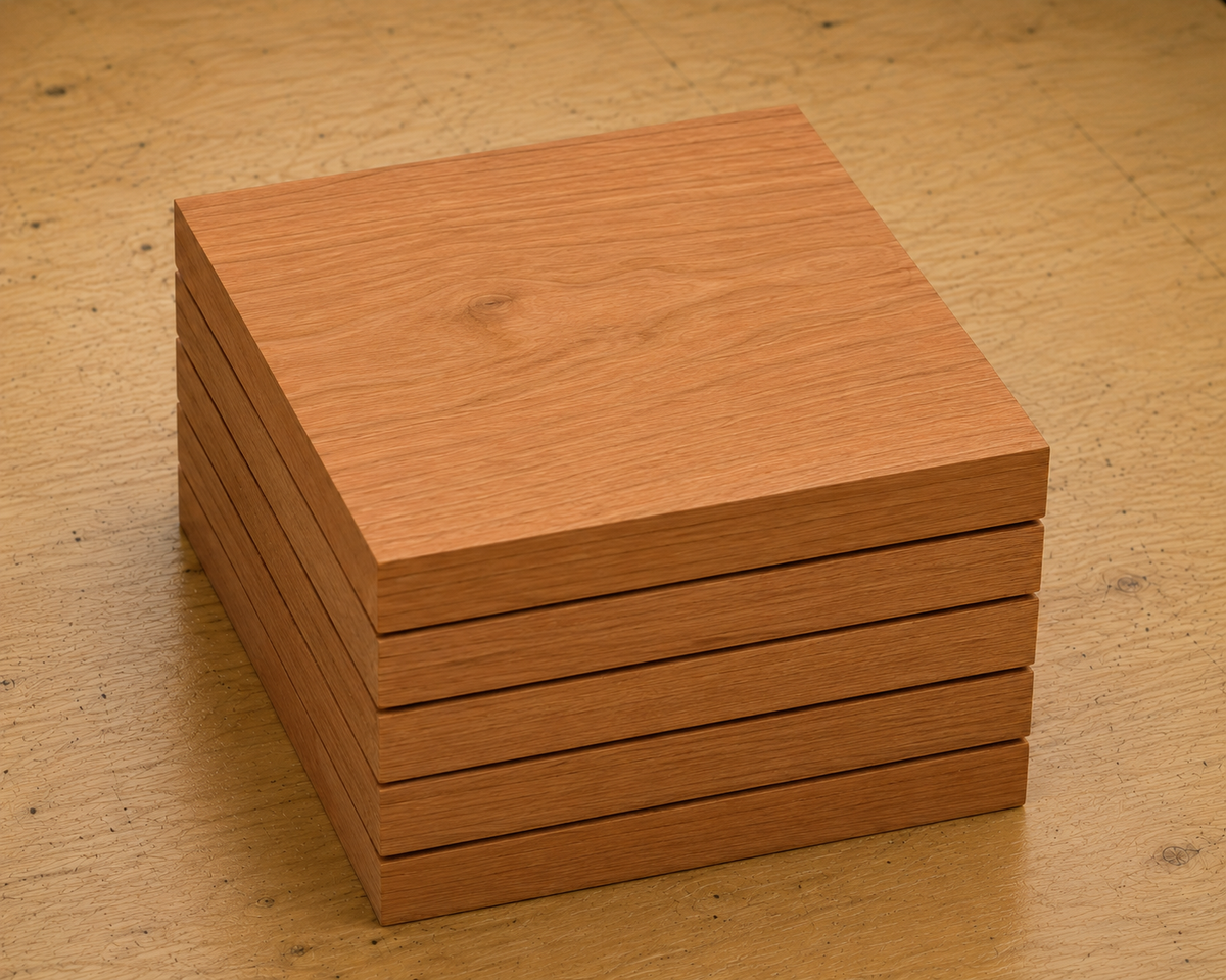 Cherry turning blank showing wood grain detail, 5 x 5 x 15/16 inch