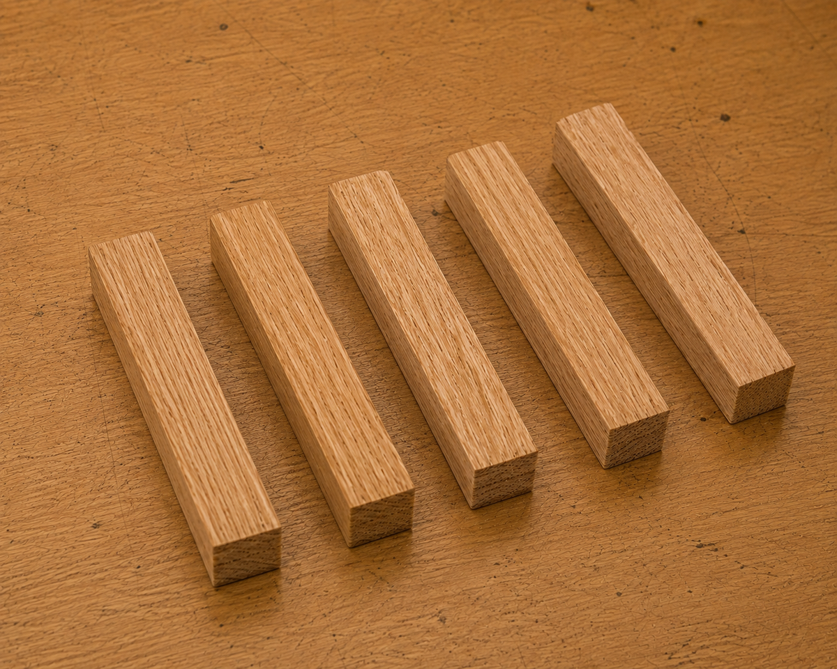 Red Oak pen blank showing wood grain detail, 3/4 x 3/4 x 5 inch