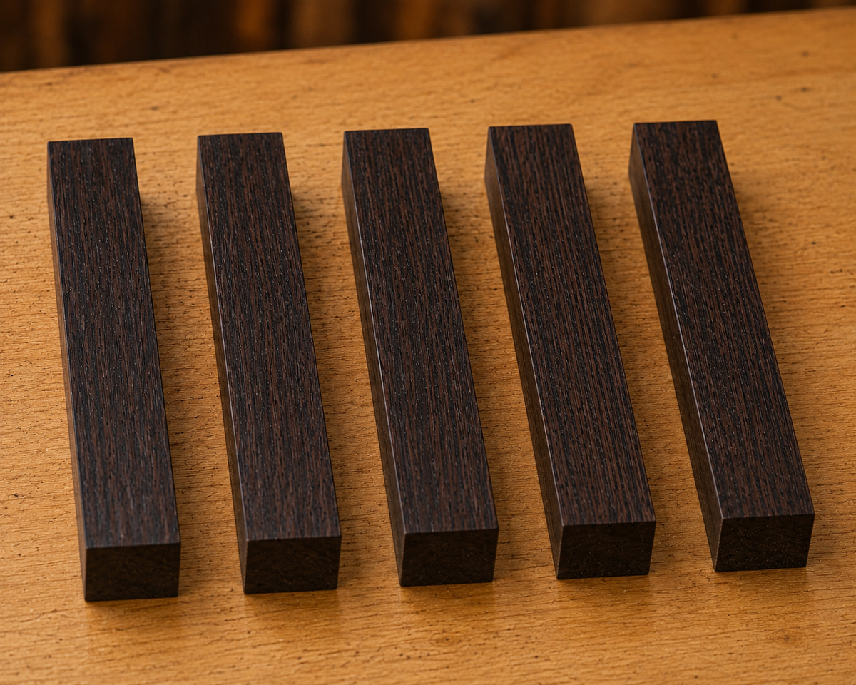 Wenge pen blank showing wood grain detail, 3/4 x 3/4 x 5 inch