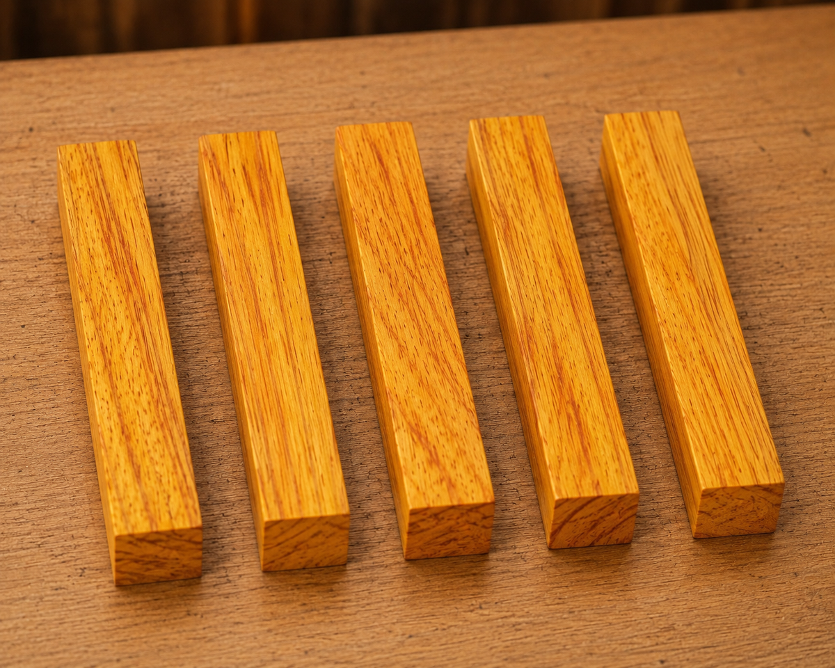 Yellow Canary pen blank showing wood grain detail, 3/4 x 3/4 x 5 inch